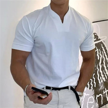 👕 60% OFF NOW! 💎 Men's Gentleman Business Short Sleeve V-Neck T-Shirt – Breathable Cotton Blend, Classic Fit & Available Up to 5XL ✨