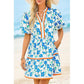 Womens V Neck Floral Mini Dress Short Puff Sleeve Patchwork Summer Casual Boho Dresses Soft Fabric & Comfortable Fit
