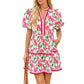 Womens V Neck Floral Mini Dress Short Puff Sleeve Patchwork Summer Casual Boho Dresses Soft Fabric & Comfortable Fit