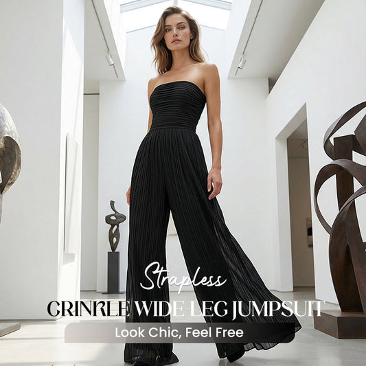 ⏳LAST DAY SALE 50% OFF💕Strapless Crinkle Wide-Leg Jumpsuit
