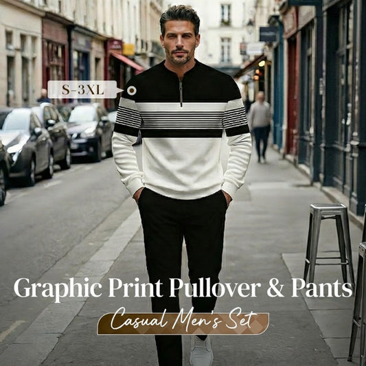 👕 60% OFF NOW! 🔥 Men's Graphic Print Pullover & Pants Set – Street Style, Comfort Fit & Casual Look 👖