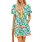 Womens V Neck Floral Mini Dress Short Puff Sleeve Patchwork Summer Casual Boho Dresses Soft Fabric & Comfortable Fit