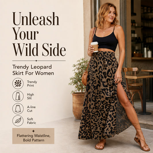 Women's Leopard Print High Split Maxi Skirt