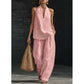 ⏳Time-Limited Special⏰Boho Linen Two Piece Set - Halter Neck Sleeveless Top Wide Leg Pants Set
