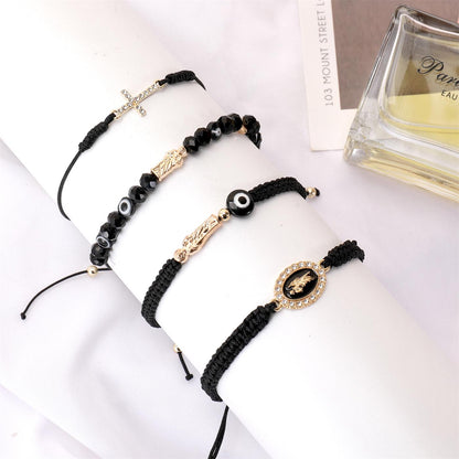 📢📢50% OFF !! ⏰Men's & Women's 4-Piece Braided Strings Charm Bracelets Set with Rhinestones