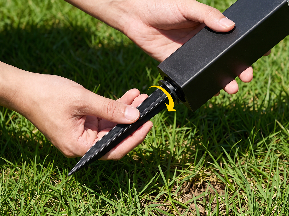 Attach solar pathway light ground spike