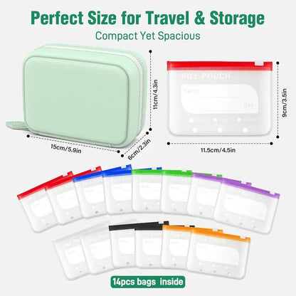🥳2026 HOT SALE🥳💞50K+ SOLD!💊🧳 50% OFF! A8 Waterproof Pill Pouch Set – 14 colour‑coded pouches, waterproof & crush‑proof shell. Holds 7‑14 days of meds – perfect for travel & daily routines! 🗓️✨