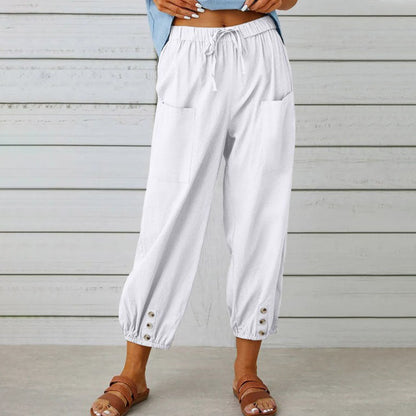 🧵2026 New Women's Summer Cotton Linen Trousers Nine Minute Trousers🍃