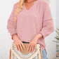 ⏳Time-Limited Special⏰Womens 3/4 Lantern Sleeve Casual V-Neck T-Shirts Pleated Loose Hollow-Out Blouse