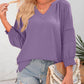 ⏳Time-Limited Special⏰Womens 3/4 Lantern Sleeve Casual V-Neck T-Shirts Pleated Loose Hollow-Out Blouse