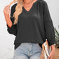 ⏳Time-Limited Special⏰Womens 3/4 Lantern Sleeve Casual V-Neck T-Shirts Pleated Loose Hollow-Out Blouse