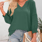 ⏳Time-Limited Special⏰Womens 3/4 Lantern Sleeve Casual V-Neck T-Shirts Pleated Loose Hollow-Out Blouse