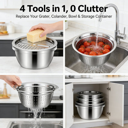🔥HOT SALE 49% OFF-🌞🍴German Quality 3-in-1 Stainless Steel Grater Bowl | Food Safe | Dishwasher Safe