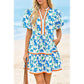 Womens V Neck Floral Mini Dress Short Puff Sleeve Patchwork Summer Casual Boho Dresses Soft Fabric & Comfortable Fit