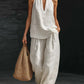 ⏳Time-Limited Special⏰Boho Linen Two Piece Set - Halter Neck Sleeveless Top Wide Leg Pants Set