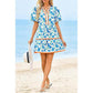 Womens V Neck Floral Mini Dress Short Puff Sleeve Patchwork Summer Casual Boho Dresses Soft Fabric & Comfortable Fit