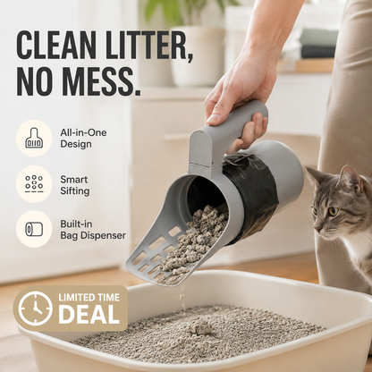 📢📢50% OFF !! ⏰ Self-Cleaning Litter Scoop with Waste Bin – Easy One-Handed Use 🧹🗑️