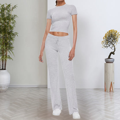 👕 LIMITED-TIME 50% OFF! ✨ Women's T-Shirt & Pants Set – Solid Color, Straight Leg, Casual 🍂