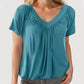 Dokotoo Women's Casual Summer Short Sleeve V Neck Tops T-shirts - Loose Fit & Comfortable Shirring Top