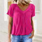 Dokotoo Women's Casual Summer Short Sleeve V Neck Tops T-shirts - Loose Fit & Comfortable Shirring Top