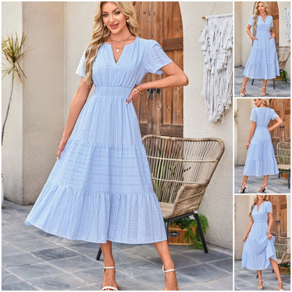 🌷Summer Sale 50% Off🌷Women's Casual Short Sleeve V Neck Maxi Dress