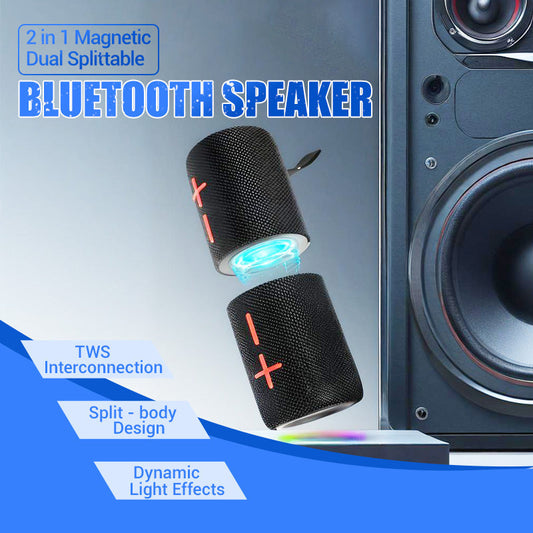 🎵 60% OFF CHRISTMAS SALE! ✨ 2-in-1 Magnetic Splittable Bluetooth Speaker - 360° Stereo Sound with IPX7 Waterproof for Indoor/Outdoor Use 🎧🌐