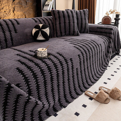 🛋️50% OFF NOW! Soft Plush Non‑Slip Couch Cover‑Thick Striped Sofa Throw Cover, Cozy Winter‑Friendly Furniture Protector for Living Room, Anti‑Slip Universal Sofa Slipcover