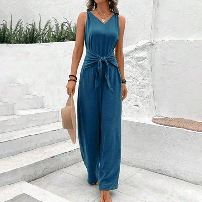 ⏳Time-Limited Special⏰Women's Solid Waist Tie Jumpsuit