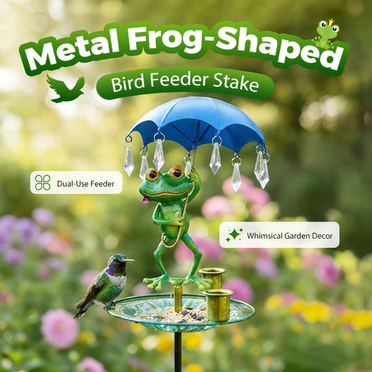 Metal Frog-Shaped Bird Feeder Stake