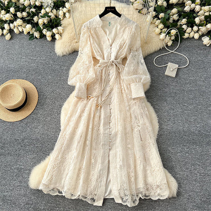 👗60% OFF NOW! ✨ Vintage Embroidered Lantern Sleeve Dress – Delicate Embroidery, Romantic Puff Sleeves & Flowy Fit 🌸