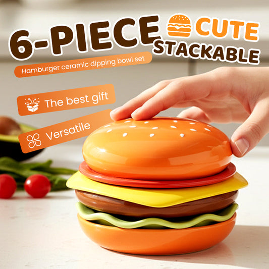 6-Piece Stackable Hamburger Ceramic Dipping Bowl Set
