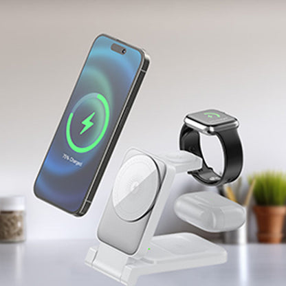 📱  3-in-1 Foldable Magnetic Wireless Charger – Strong Magnetic Adsorption, Foldable Portable Design, Fast Charging & Wide Compatibility ⚡