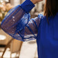 V-Neck Top with Sheer Sequin Sleeves