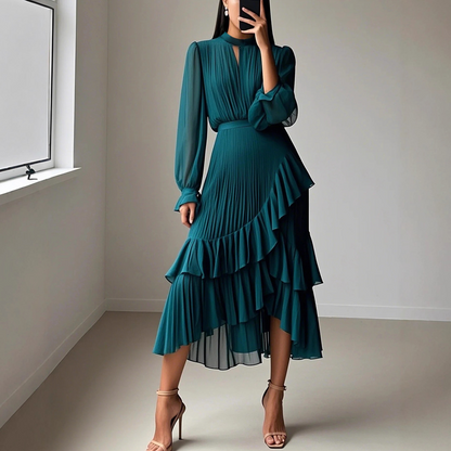 🎁New arrival 50% OFF💥Women's Keyhole Neckline Ruffled Midi Dress