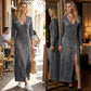 💎 57% OFF! 💎 Women's Long Sleeve V-Neck Maxi Dress – Soft Fabric, Bodycon Fit & Elegant High Slit 👗✨