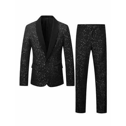 🔥PROMOTION - 60%OFF🎉 Men's Black Sparkle Tuxedo Suit Set  &✈ FREE UK DELIVERY🚀
