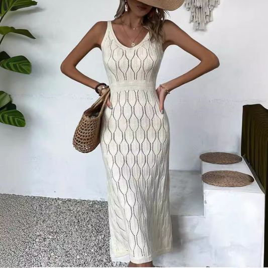 🎁New arrival 50% OFF💥Elegant V-Neck Pointelle Knit Dress