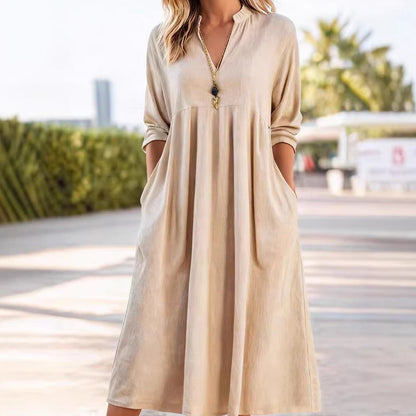 📢50% OFF !!⏰Women's Casual V-Neck Midi Dress with Pockets