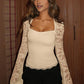 👚 50% OFF NOW! 🌸 Women's Solid Color T-Shirt – Floral Lace, Split Ruffles & Sheer Sleeves for a Romantic Look ✨