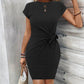 🎁Free Gift With Purchase 🎁 Casual Crew Neck Ruched Bodycon Mini Dress