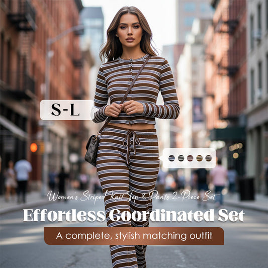 👚 65% OFF FLASH SALE ! ⚡ Women's Striped Knit 2-Piece Set – Soft Stretch Knit Fabric, Classic Striped Pattern, Effortless Matching & Versatile 🧶