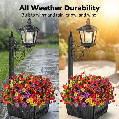 💗LAST DAY SALE 50% OFF⚡ Outdoor Solar Garden Light with Planter Base – Vintage Warm Glow, All-Weather Iron Design & Dual Function 🌸🌙
