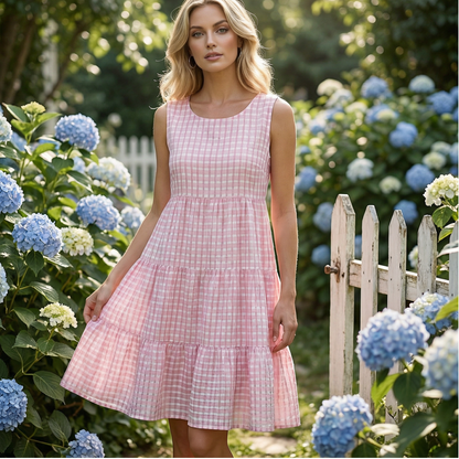 💖LAST DAY SALE 60% OFF💖Women’s Casual Sleeveless Plaid A-Line Dress