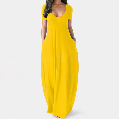 📢📢50% OFF !! ⏰Women's Round Neck Short Sleeve Casual Soft Fabric Long Dress