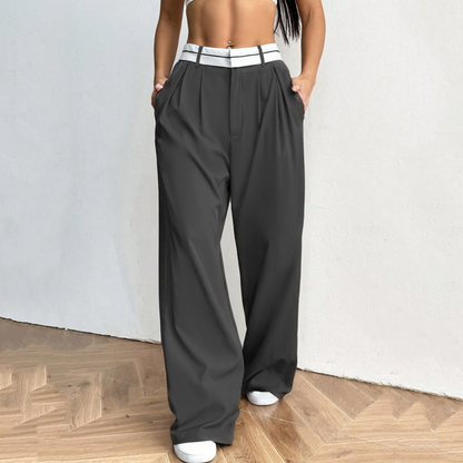 🥳2026 HOT SALE🥳💞50K+ SOLD!💥50% OFF! 🔥Women's Wide-Leg Suit Pants with Contrast Waistband