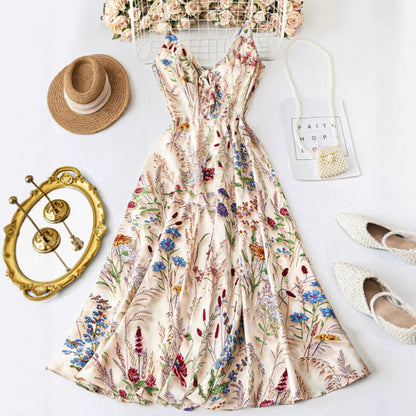 🔥 Hot sale 50% OFF🔥Plus Size Floral Print Spaghetti Strap Midi Dress