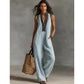 Women's Sleeveless V-Neck Wide-Leg Jumpsuit