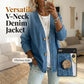 📢📢50% OFF !! ⏰  Women's Classic Button Front Denim Jacket – V-Neck, Breathable Fabric & Relaxed Fit 💙