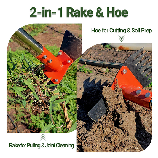 2-in-1 Garden Hoe and Rake with Long Handle