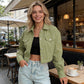 Women's Solid Cropped Button-Down Jacket